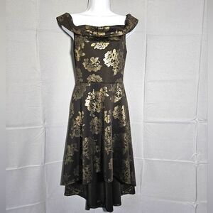 Premier Amour Black Off The Shoulder Floral High low Sexy 60s Pin Up Dress Sz 12